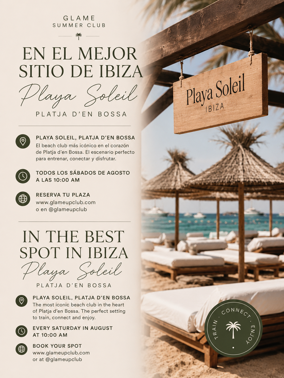 GLAME SATURDAY CLUB · PLAYA SOLEIL IBIZA